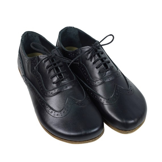 Handmade Black Leather Oxford Barefoot Shoes: Zero Drop