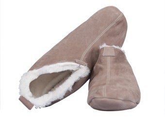 Unisex SMOKED Bootie Slippers 100% Inside Sheep Fleece,  Outside NUBUCK Leather & Handmade, Stylish, Natural, Colorful