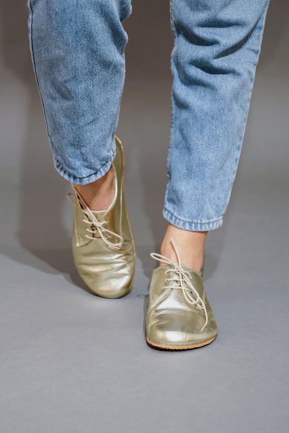 slim fit dress slacks Gold Leather Oxfords | Women's Metallic Gold Oxfords main image 1