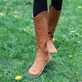 Handcrafted Tan Nubuck Leather Barefoot Knee Boots: Wide Toe