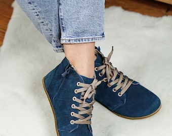 Women's Barefoot Nubuck Leather Ankle Boots: Zero Drop, Wide Toe