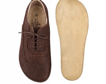 Men's Barefoot BROWN CRAZY Leather Oxford Shoes: Handmade Zero Drop