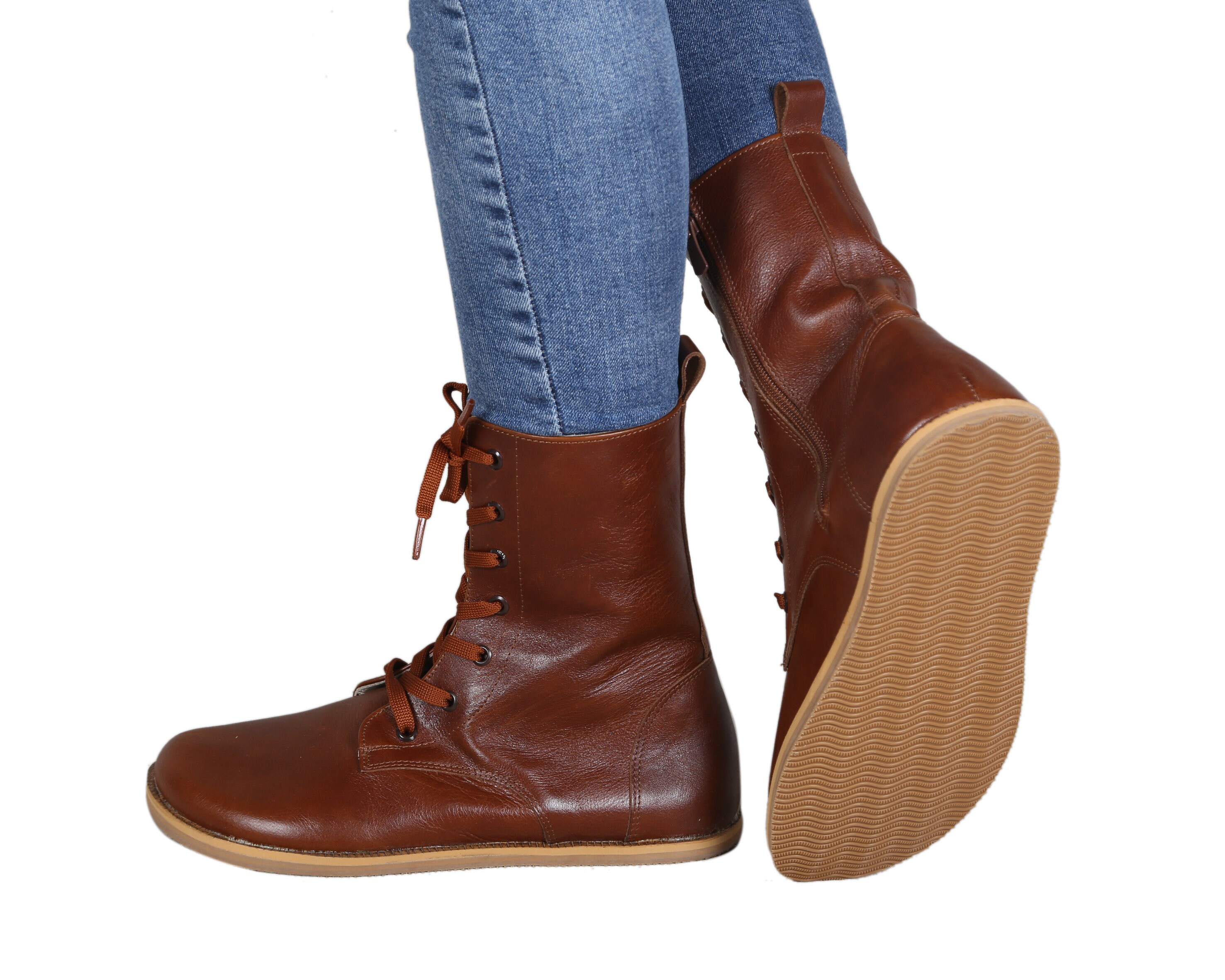 MEN Boots Wide Zero Drop Barefoot BROWN Sooth Leather