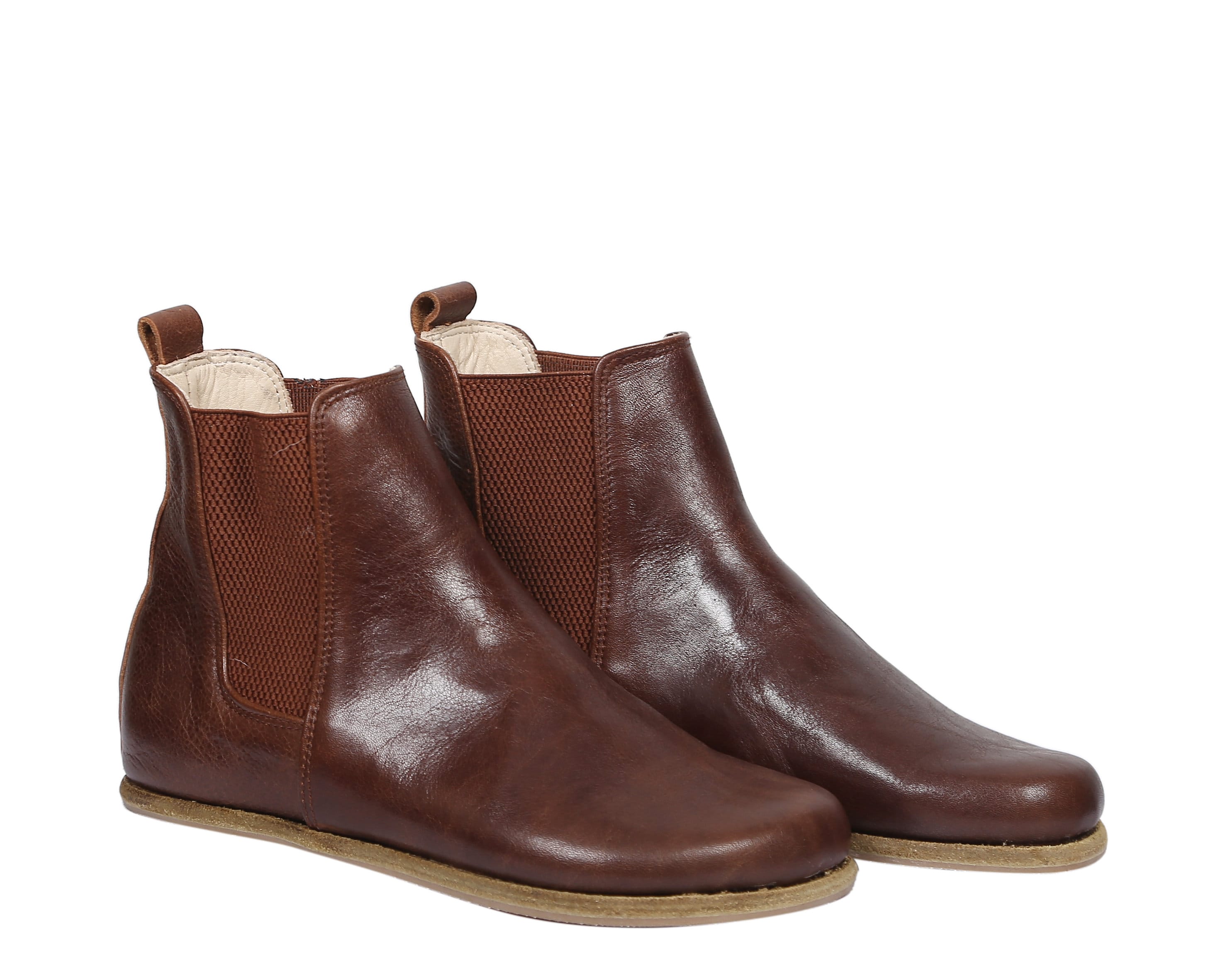Women Handmade CHELSEA Boots Zero Drop, Barefoot DARK BROWN Smooth Leather, Natural, Colorful, Leather Insole & Outsole