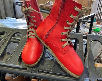 WOMEN Boots WIDE Zero Drop Barefoot RED Sooth Leather Handmade, Natural, Colorful, Leather Insole and Outsole