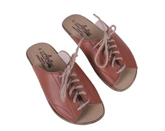 Handmade Leather Barefoot Sandals: Women's Wide Lace-Up Slippers