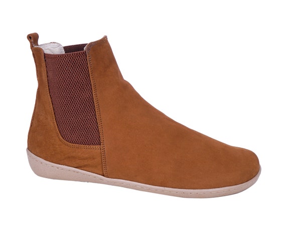 Women Handmade CHELSEA Boots Zero Drop Barefoot TAN NUBUCK Leather Natural Colorful Leather Insole 6MM Rubber Sole Etsy