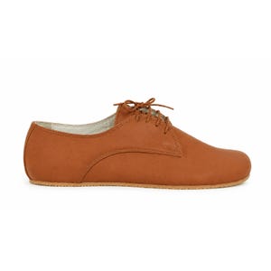 Women's Barefoot TAN SMOOTH Leather Oxford Shoes, Classic Comfort & Style: Handmade, Moccasins, 6mm Rubber Outsole image 10
