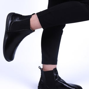 Women Handmade CHELSEA Boots Zero Drop, Barefoot BLACK SMOOTH Leather, Natural, Colorful, Leather Insole & 5mm Soft Rubber image 8