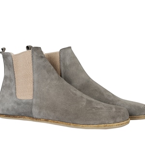 Men Handmade CHELSEA Boots Zero Drop, Barefoot GRAY Suede Leather, Natural, Colorful, Leather Insole & Outsole