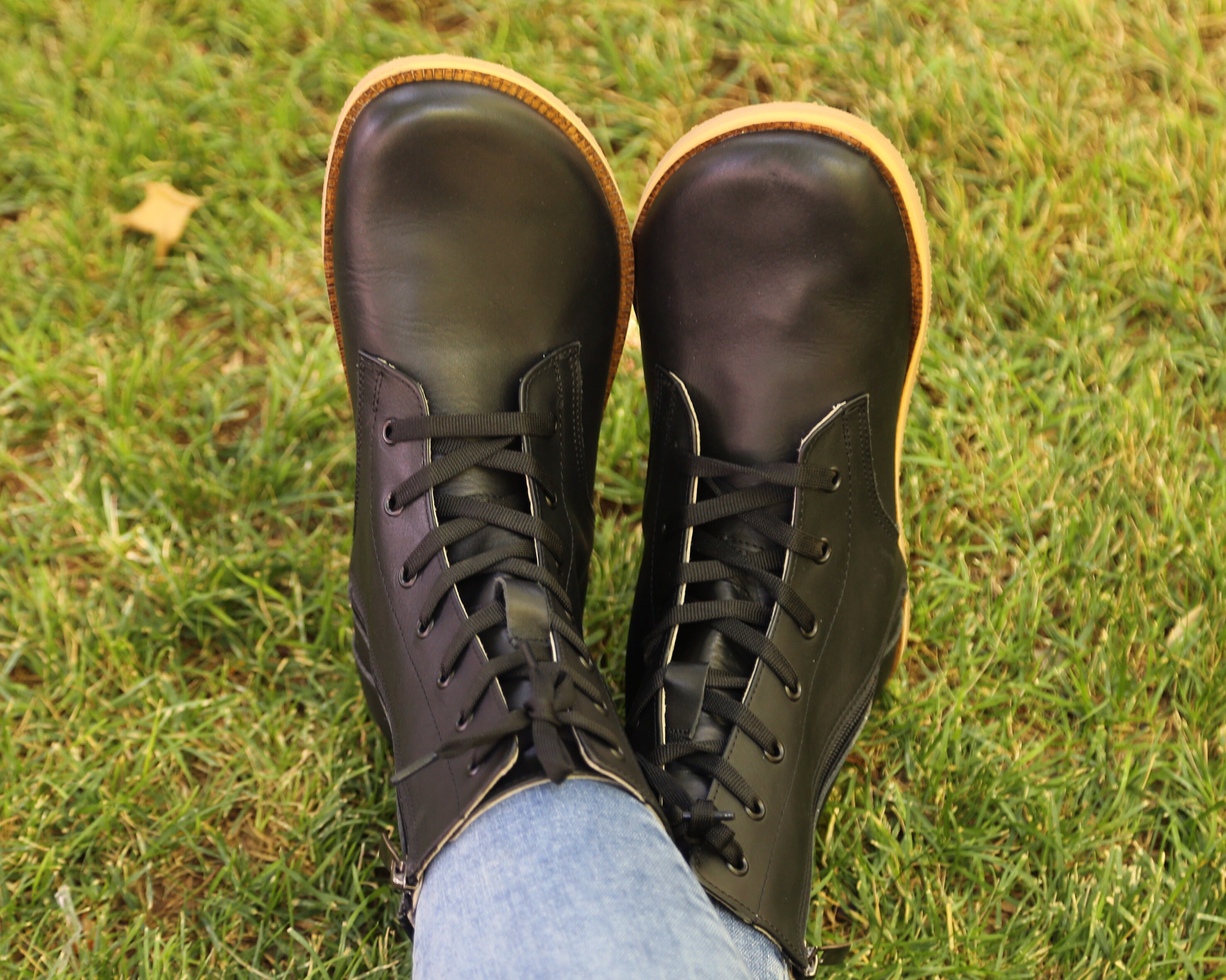 Handmade Black Leather Barefoot Boots: Wide Toe, Zero Drop 