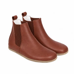 Women’s Barefoot Chelsea Boots BROWN SMOOTH Leather Shoes, Classic Comfort & Style: Handmade