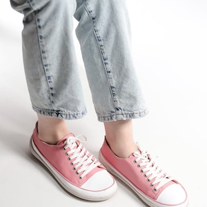 Women Wider Converse Style Shoe, Handmade, Zero Drop, Barefoot PINK Smooth Leather, Natural, Colorful, Leather Insole, 6mm Rubber Outsole