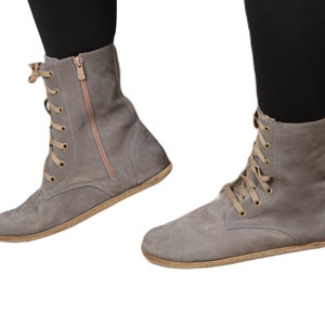 Women Handmade LONG Boots Zero Drop, Barefoot GRAY NUBUCK Leather, Natural, Colorful, Leather Insole & Outsole