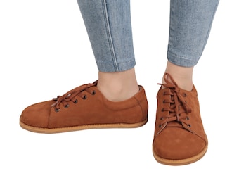 ZAPATILLA DEPORTIVA Zero Drop para HOMBRE, descalza, color tostado, de piel nobuk, hecha a mano, natural, colorida, sin cordones