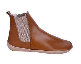 Handmade Women's Tan Leather Chelsea Boots: Barefoot Zero Drop