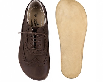 Handmade DARK BROWN CRAZY Leather Oxford Shoes: Women's Barefoot Moccasins