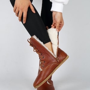 Shearling HEREN Laarzen Wide Zero Drop Barefoot BRUIN Zacht leer Handgemaakt, natuurlijk, kleurrijk, lederen binnenzool en buitenzool