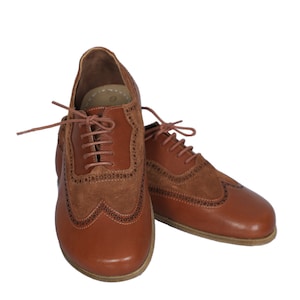 MEN Barefoot OXFORD, Moccasin Shoes for  Businessman BROWN Smooth Leather Handmade Zero Drop, Dress Formal Oxfords Lace Up