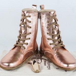 DAMES Laarzen WIDE Zero Drop Barefoot ROSE Helder leer Handgemaakt, natuurlijk, kleurrijk, lederen binnenzool en buitenzool