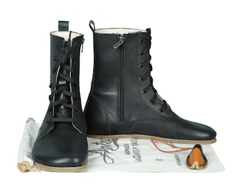 MEN Boots WIDE Zero Drop Barefoot BLACK Sooth Leather Handmade, Natural, Colorful, Leather Insole and Outsole