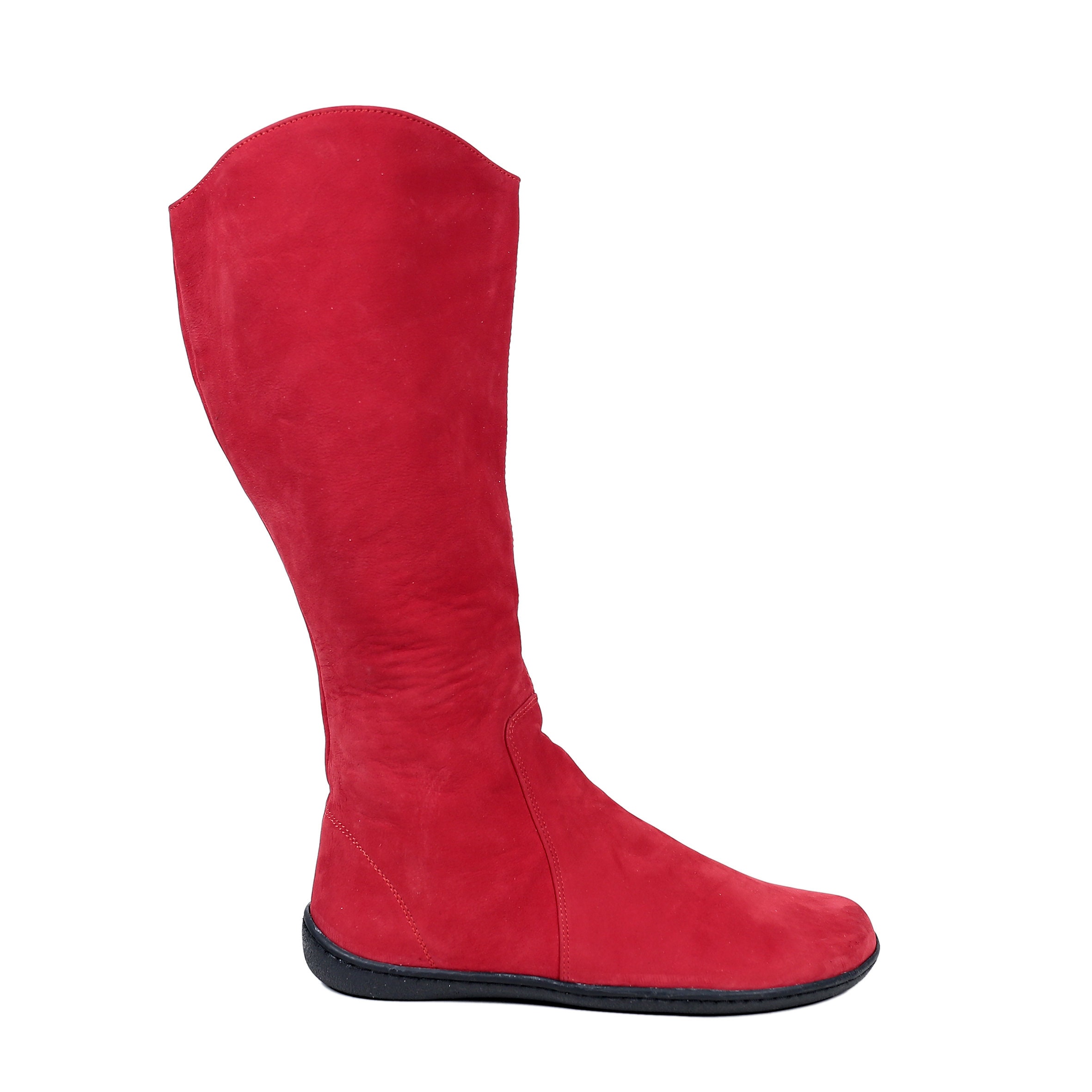 Red Nubuck Leather Knee Boots: Handmade Barefoot Zero Drop