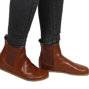 Women Handmade CHELSEA Boots Zero Drop, Barefoot BROWN Smooth Leather, Natural, Colorful, Leather Insole & Outsole image 5