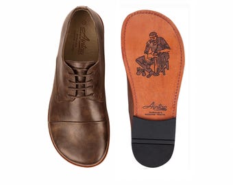 Men's Barefoot BROWN CRAZY Leather Oxford Shoes, Classic Comfort & Style: Handmade, Moccasins