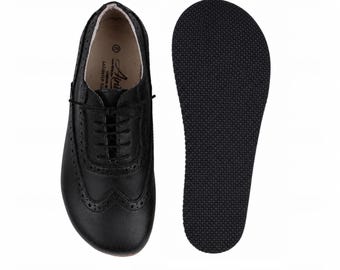Handmade BLACK SMOOTH Leather Oxford Shoes: Women's Barefoot Moccasins
