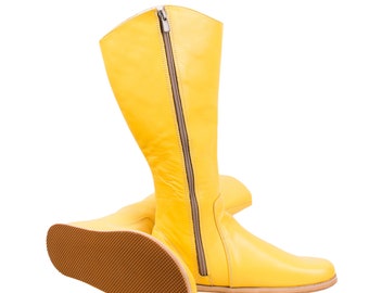 Yellow Leather Knee High Boots: Handmade Barefoot Zero Drop - Etsy
