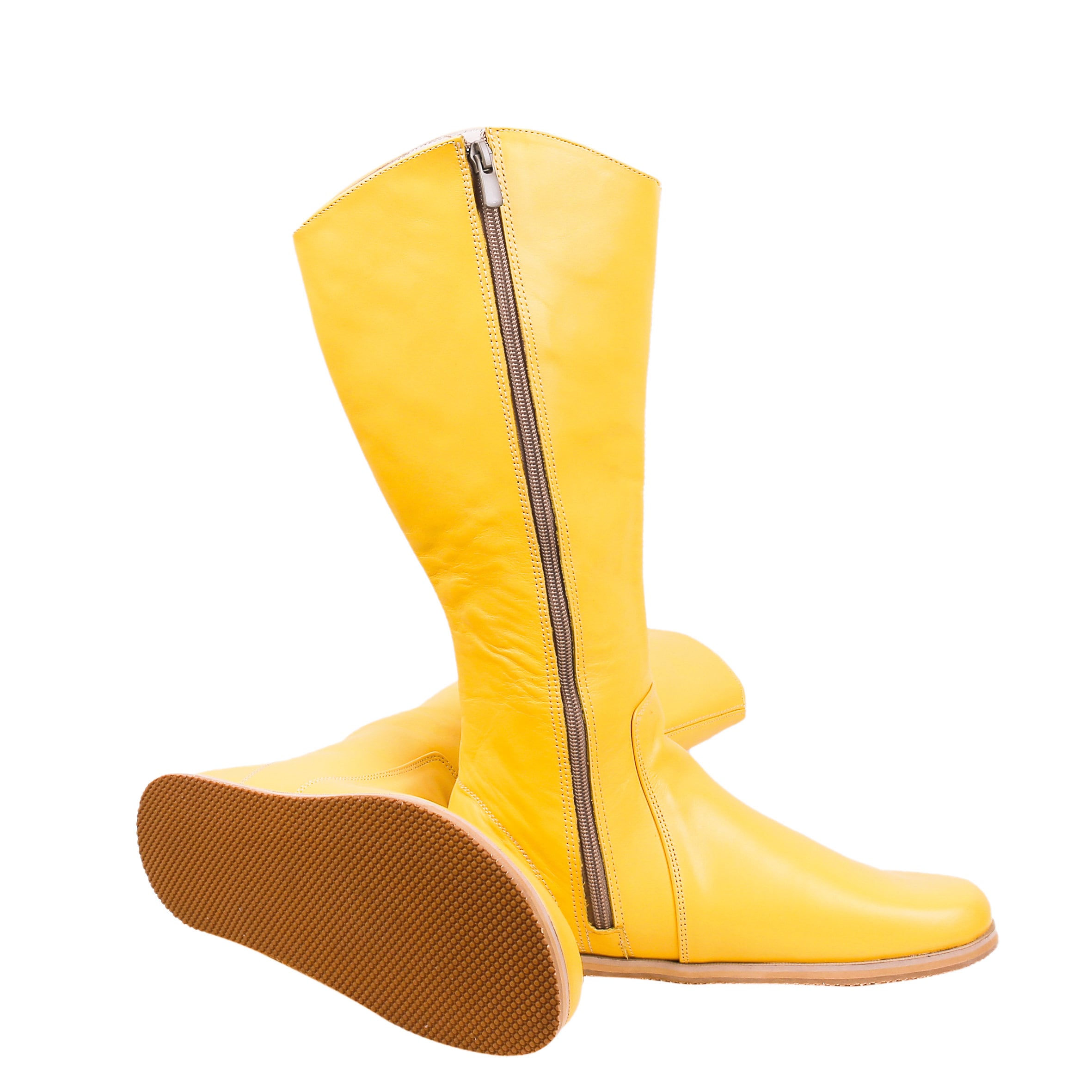 Yellow Leather Knee High Boots: Handmade Barefoot Zero Drop - Etsy