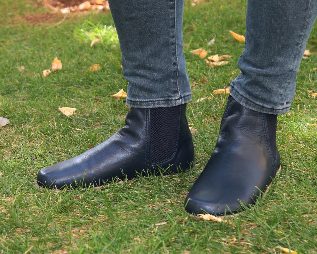 Men Handmade CHELSEA Boots Zero Drop, Barefoot NAVY Blue Smooth Leather
