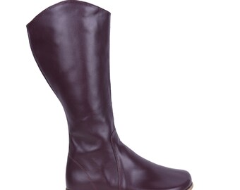 Stivali al ginocchio in pelle bordeaux: scarpe fatte a mano a