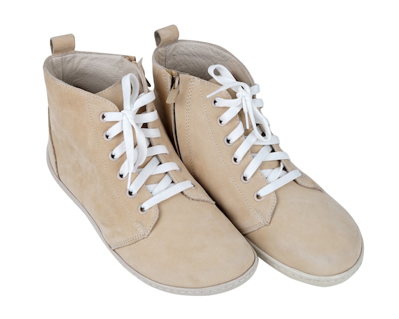 Men Wider Zipper Laces Short Boots Zero Drop Barefoot CREAM