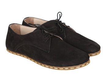 MEN Oxford Barefoot Black Nubuck Leather Handmade SPORT Yemeni Shoes, Natural, Colorful, Slip-On