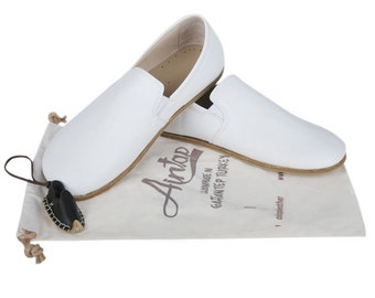 WOMEN Barefoot White Leather Handmade Classic Yemeni Shoes, Natural, Colorful, Slip-On