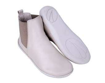 Handmade Cream Leather Chelsea Boots: Women's Barefoot Zero Drop