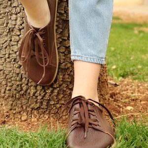 MEN Barefoot Sneakers DARK BROWN Smooth Leather Handmade Yemeni Shoes, Natural, Colorful, Slip-On