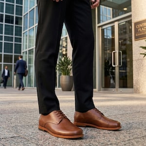 Men's Barefoot BROWN SMOOTH Leather Oxford Shoes, Classic Comfort & Style: Handmade, Moccasins image 11