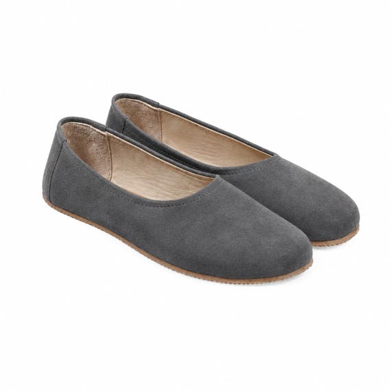 grey flat dress shoes Women GRAY SUEDE Leather Barefoot Ballerinas: Handmade Zero Drop Shoes, Classic Comfort & Style, 6mm Rubber Outsole vintage wedding dress for bride