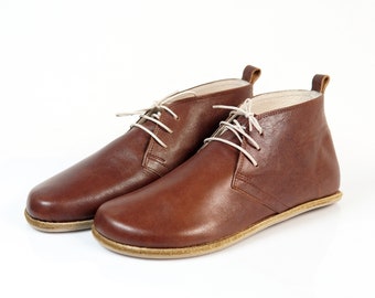 Botines de cuero para hombre hechos a mano: botas marrones Barefoot Zero Drop