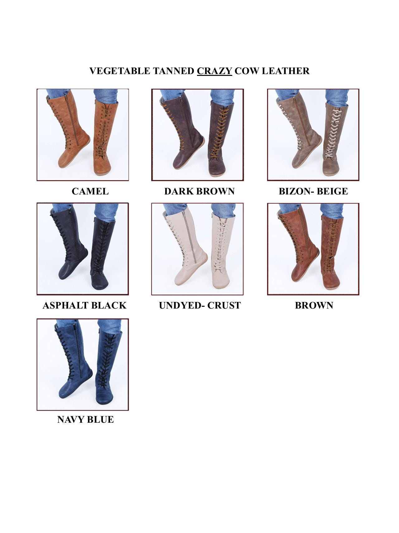 Handmade Camel Leather Knee-high Boots: Women's Barefoot Zipper