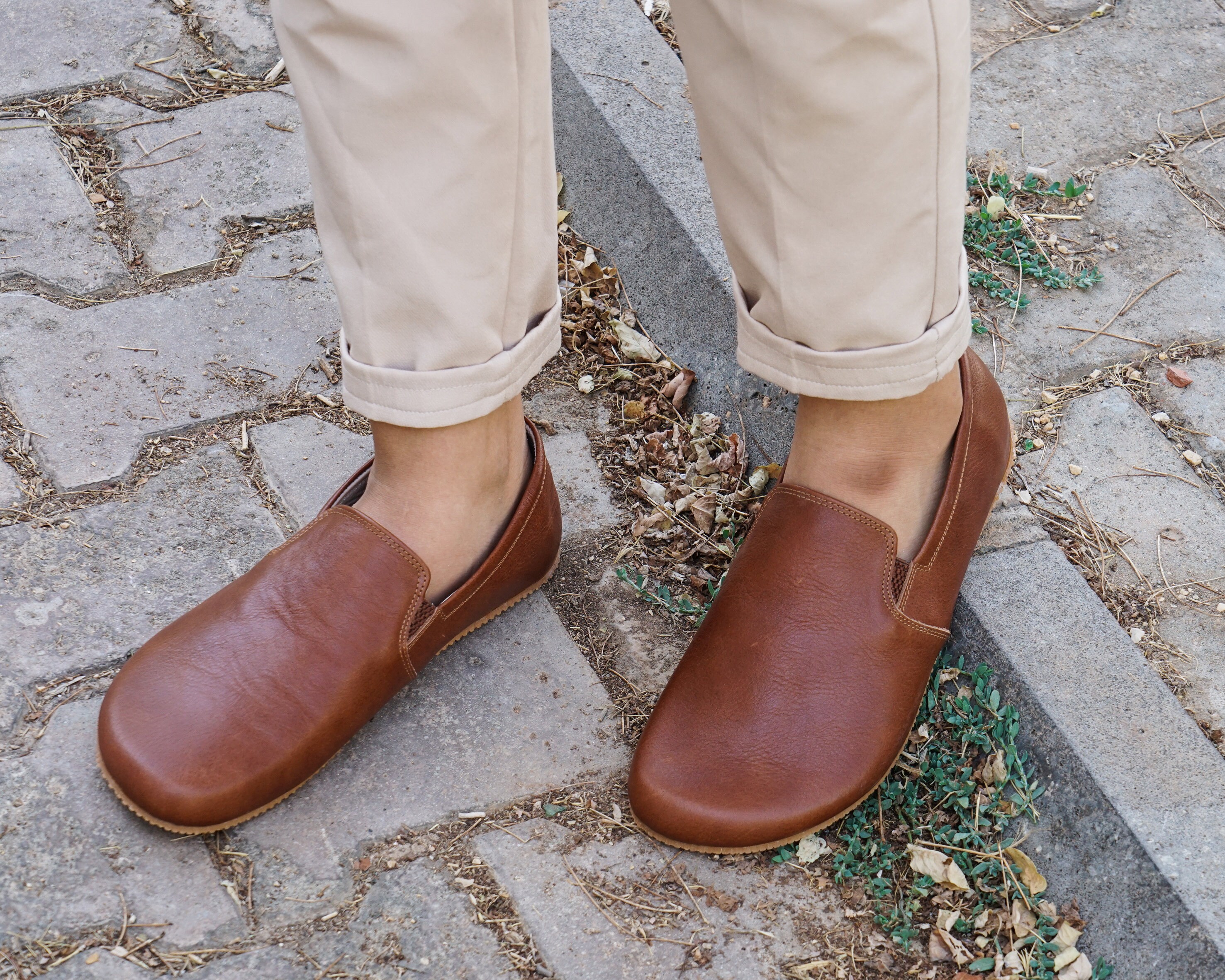 Mens Brown Leather Barefoot Shoes: Zero Drop Slip-on - Etsy