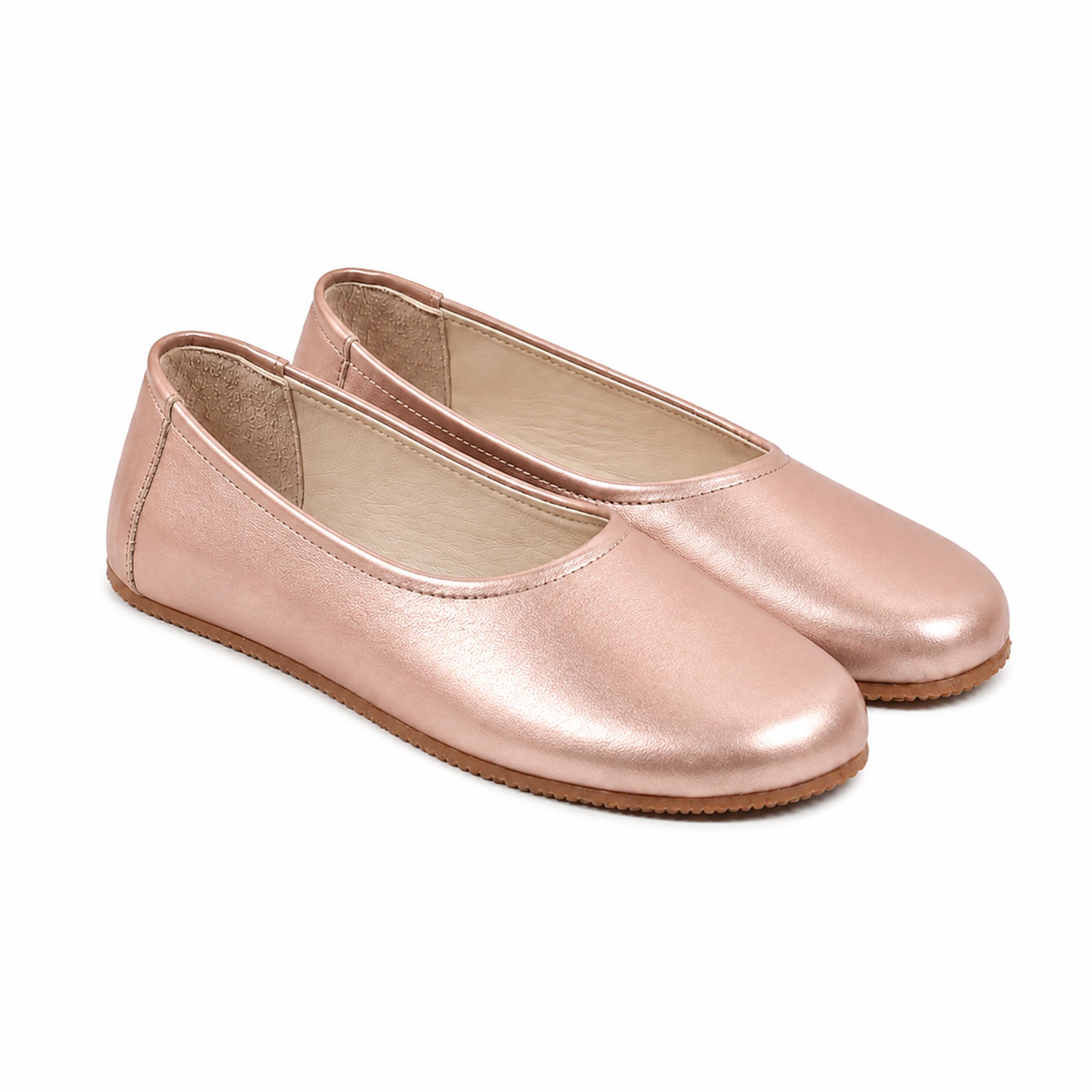 rose gold flat dress shoes Women BRIGHT Leather Barefoot Ballerinas: Handmade Zero Drop Shoes, Classic Comfort & Style, 6mm Rubber Outsole SCV021327_G