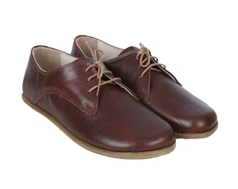 MEN Oxford Barefoot DaRK BROWN Leather Handmade Classic Yemeni Shoes, Natural, Colorful, Slip-On