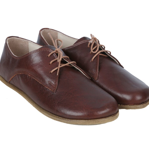 MEN Oxford Barefoot DaRK BROWN Leather Handmade Classic Yemeni Shoes, Natural, Colorful, Slip-On