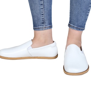 Women WIDE Zero Drop Barefoot WHITE Sooth Leather Handmade, Natural, Colorful, Leather Insole and Eva Outsole Shoes