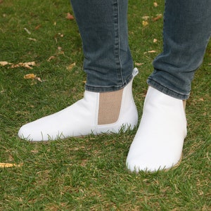 Handmade Mens White Leather Chelsea Boots: Barefoot Zero Drop