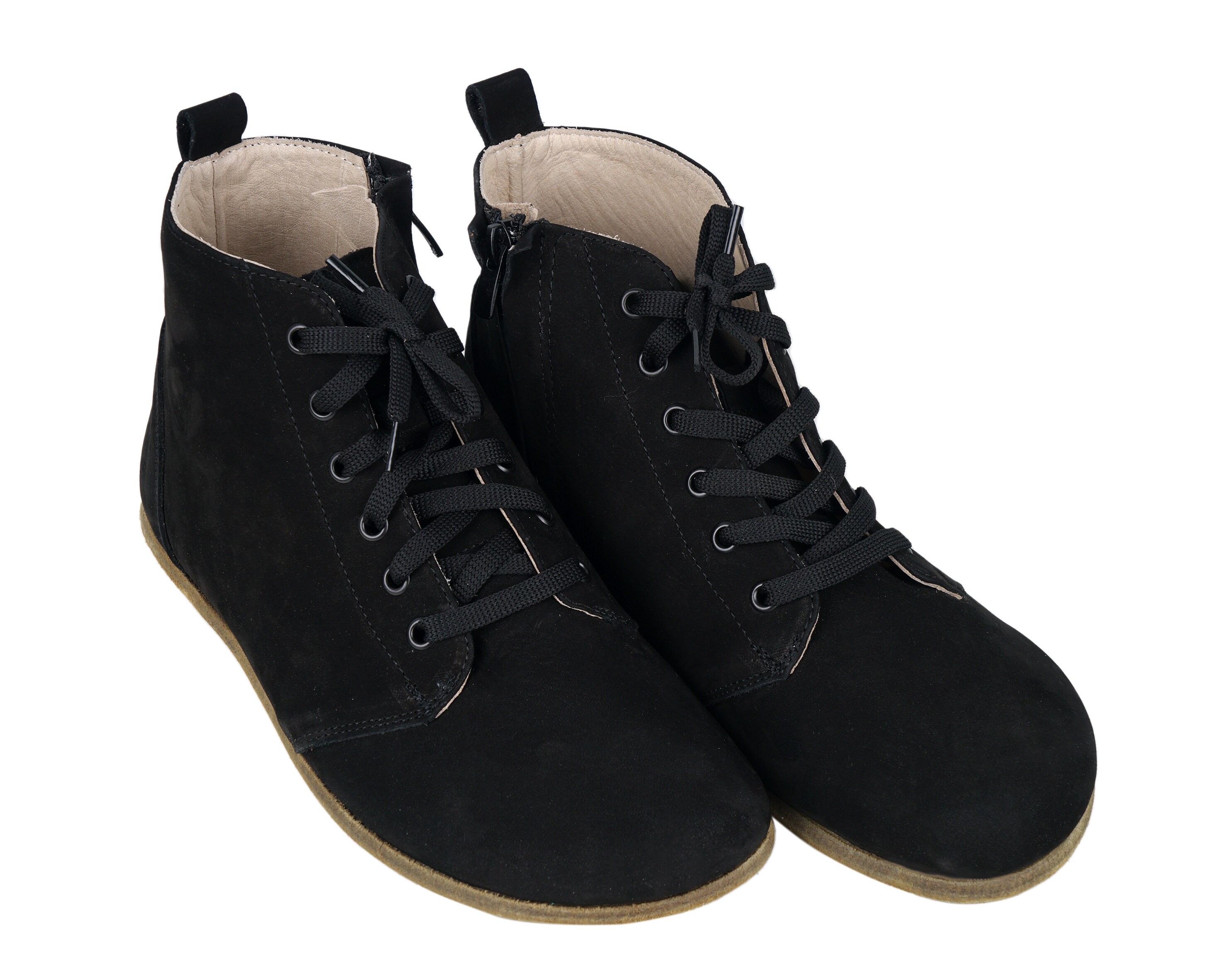 Mens Handmade Black Nubuck Leather Barefoot Boots: Wide Toe  display picture 1