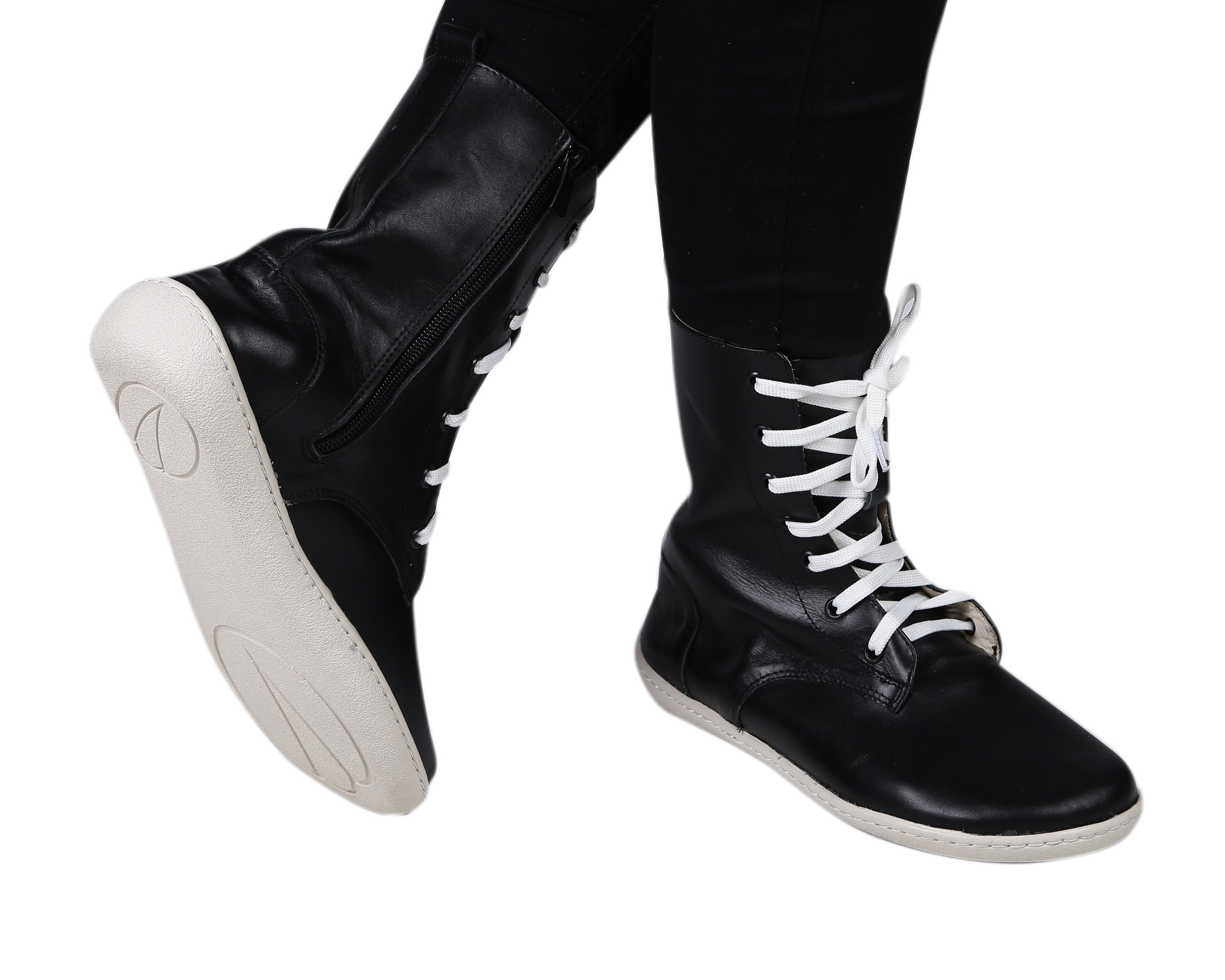 Women BOOT BLACK Smooth Leather Handmade Barefoot Grounding